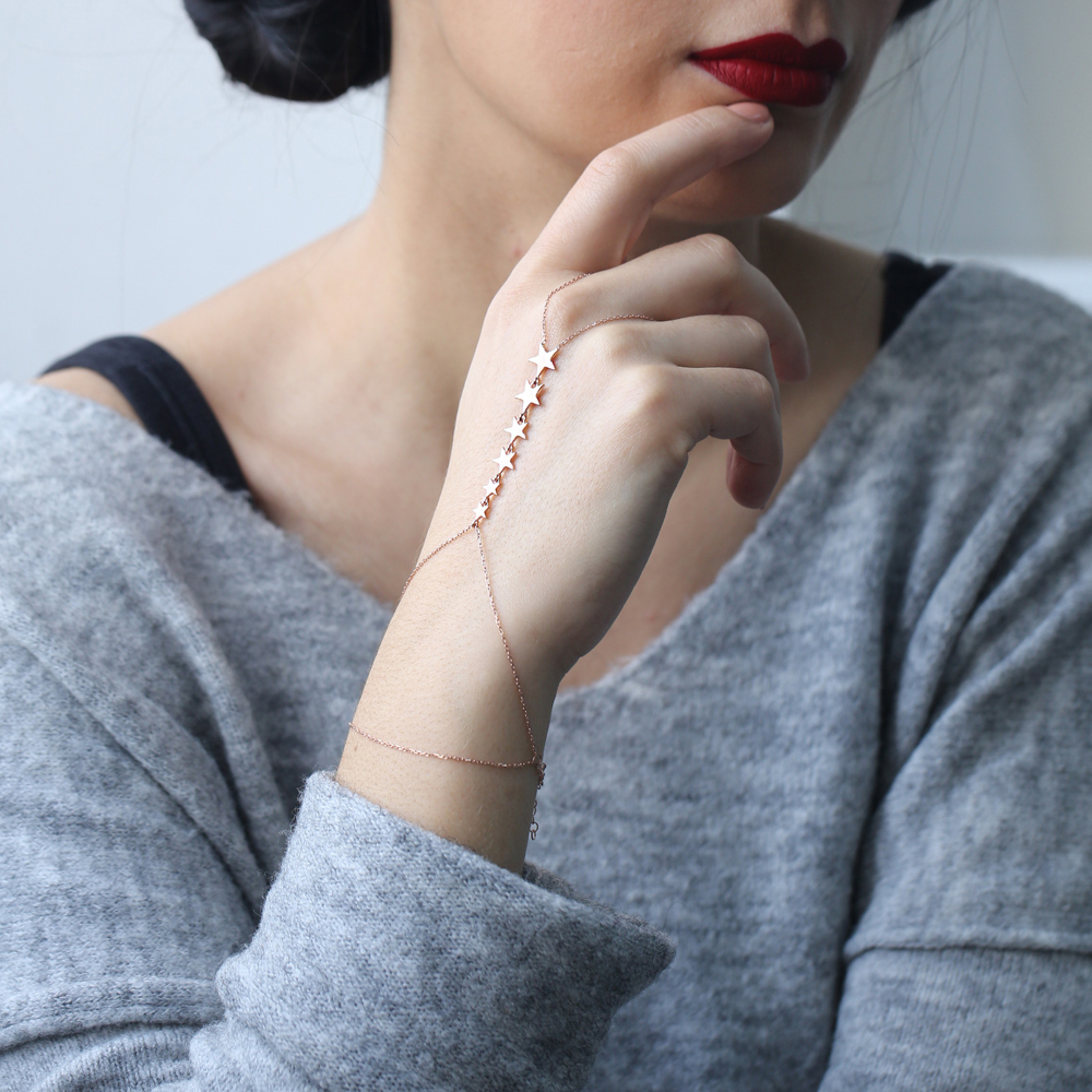 Minimal Star Design Turkish Wholesale Handmade 925 Silver Sterling Slave Bracelet